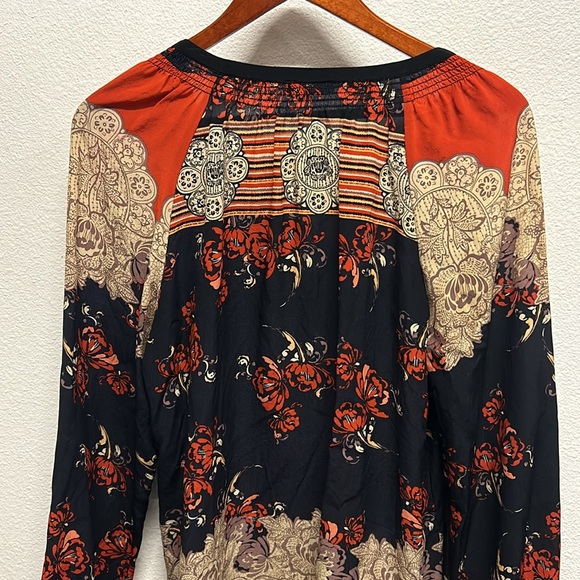 Anthropologie Meadow Rue Blossom Silk Peasant Top Large Blue Orange - Picture 7 of 12